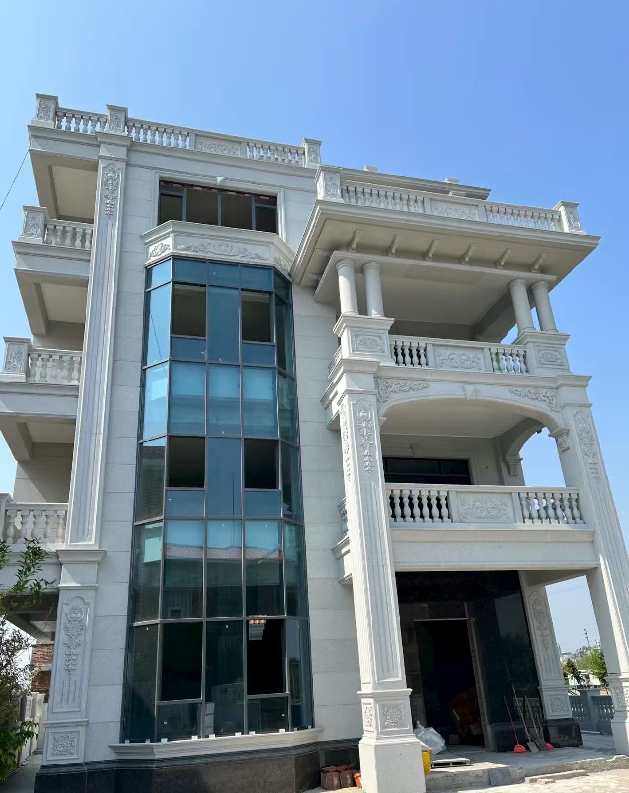 黄山 芝麻白花岗岩别墅外墙干挂效果展示